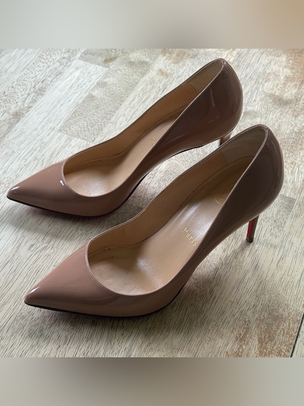 Christian Louboutin Women's Nude Patent Leather Pointed-Toe Pumps
